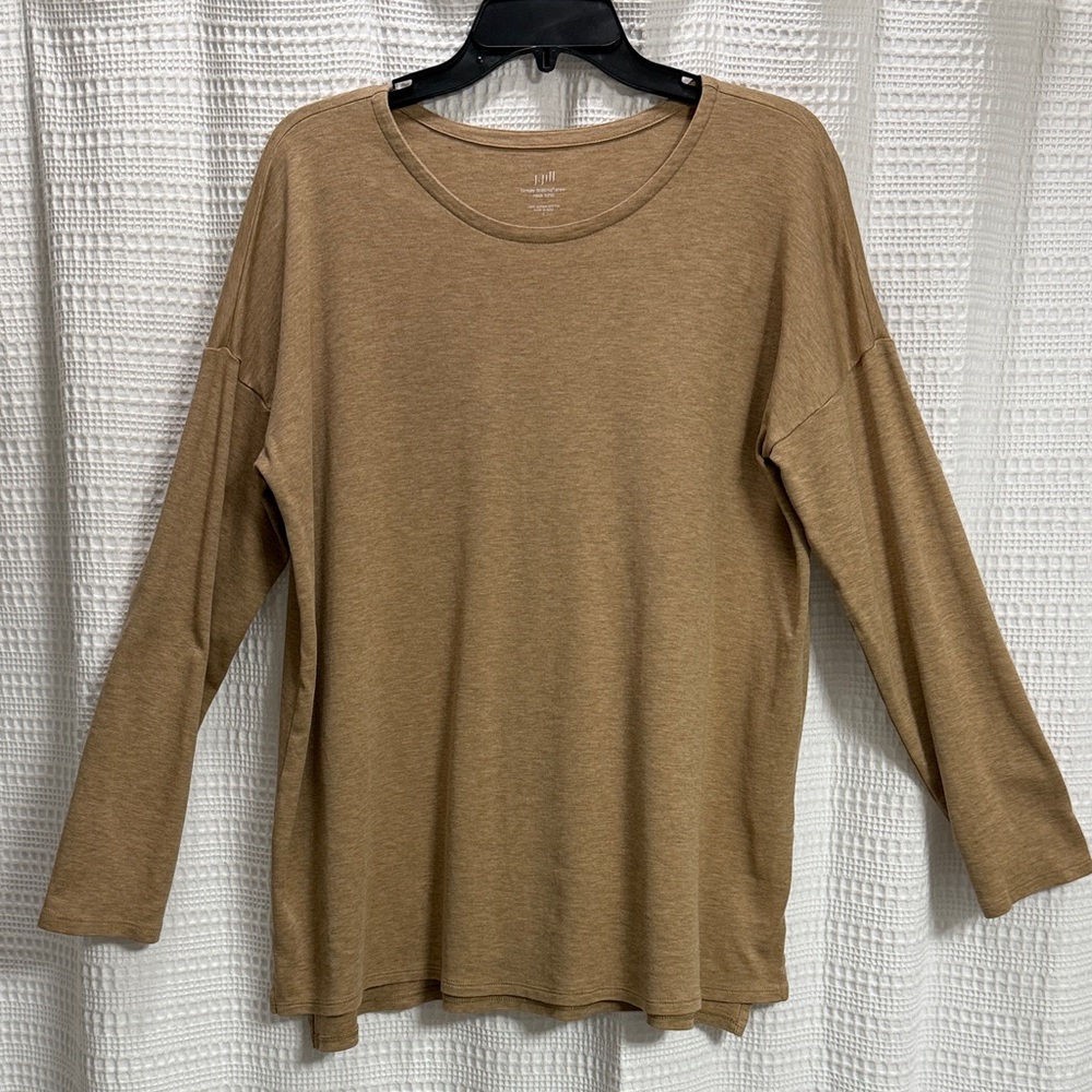 J. Jill Carmel Brown Long Sleeve Women's Simply Supima cottonTop SZ L‎ crew neck
